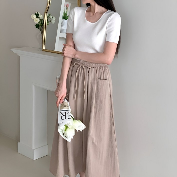 헤아비아 여성 밴딩 롱치마 포켓 루즈핏 A라인 스커트