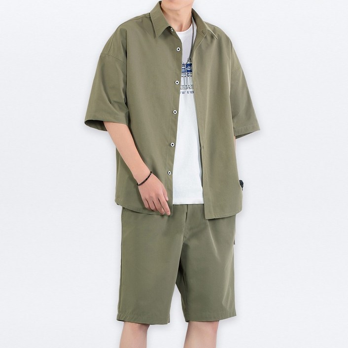 코디코치 카블 반팔 카라 셔츠 반바지 루즈핏 데일리 상하세트