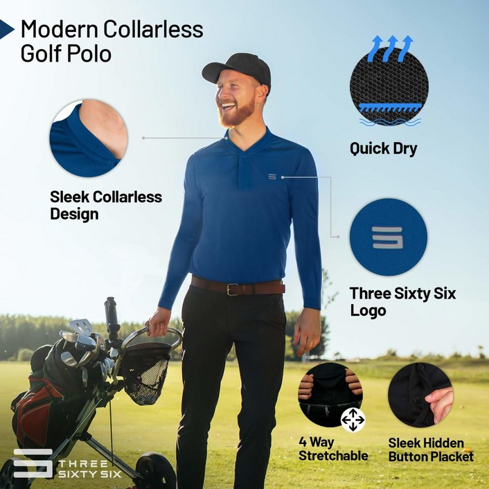 ThreeSixtySix 남성용 드라이 핏 긴소매 칼라 없는 골프 셔츠, 빠른 .. 정품보장