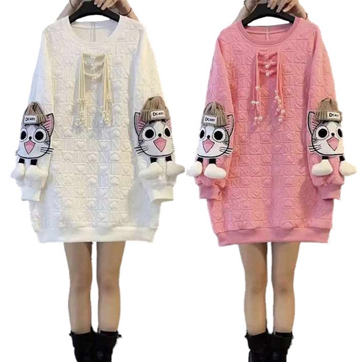 100KG까지 오버핏 롱티셔츠 러블리 라운드넥 빅사이즈 M-4XL옵션 데일리 아우터 긴팔 맨투맨