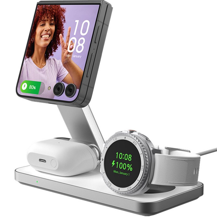 파우트 3in1 맥세이프 무선충전기 갤럭시워치7 갤럭시 폴드 z플립 호환 HANDS7(S), 1개, 화이트