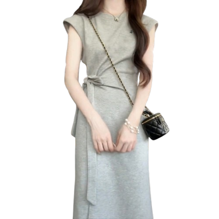 Novastar 여성  롱 원피스 허리밴딩 데일리 캐주얼 그레이 원피스