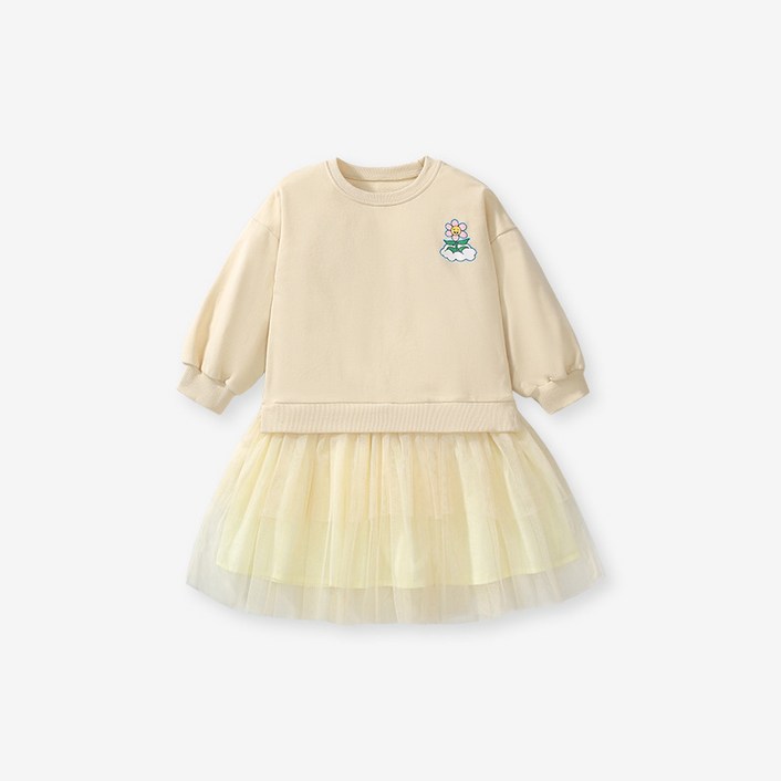 포뇨으노 노랑 레이스 프릴 맨투맨 면 원피스