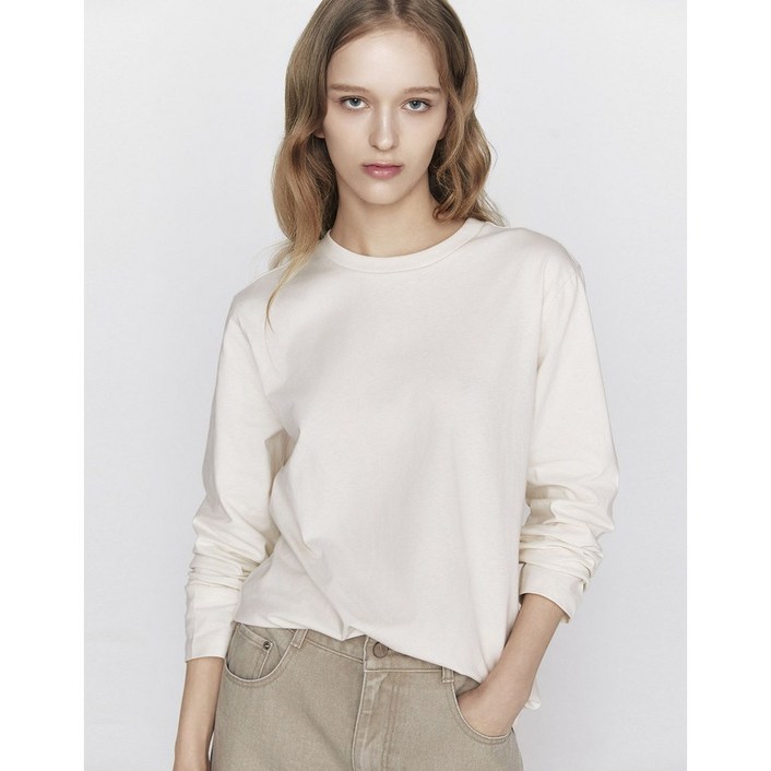 지오다노NEW  베이직 긴팔 티셔츠 (퍼펙트티)05316501(크림)