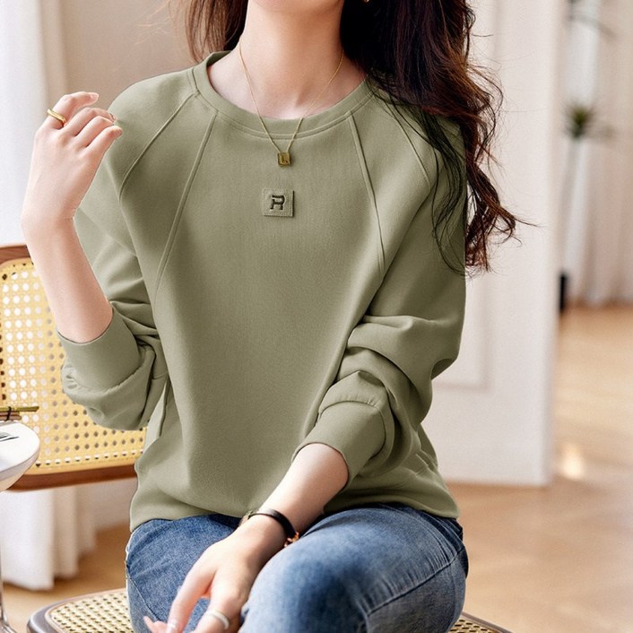 SAHINER 가을겨울 여성 캐주얼 라운드넥 기모 맨투맨 LWAWY56