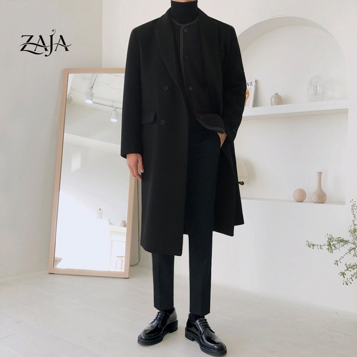 [재고정리 할인] ZAJA 남성 겨울 롱 코트 캐주얼 오버핏 아우터 코트