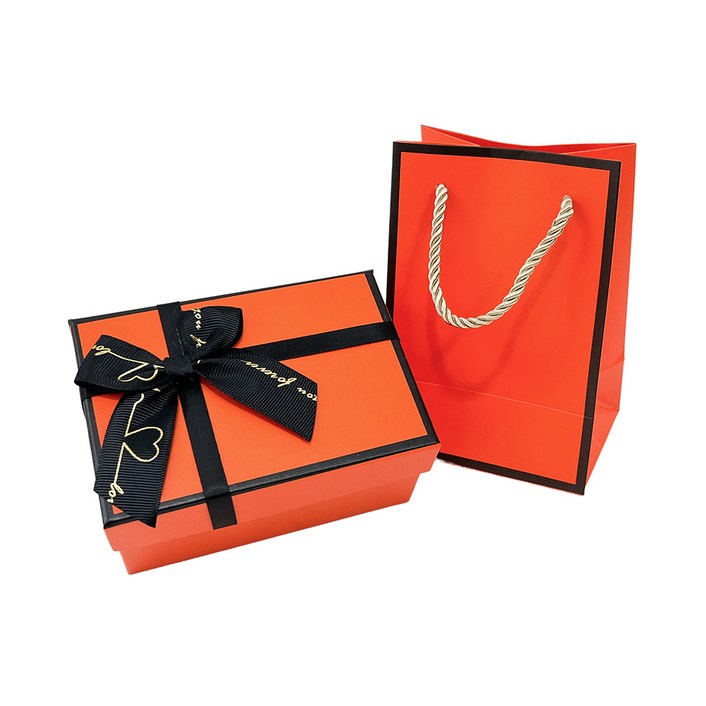 루루홈 구김 방지 이중 포장 리본 선물 포장 박스  종이가방  8 Size , 주황색