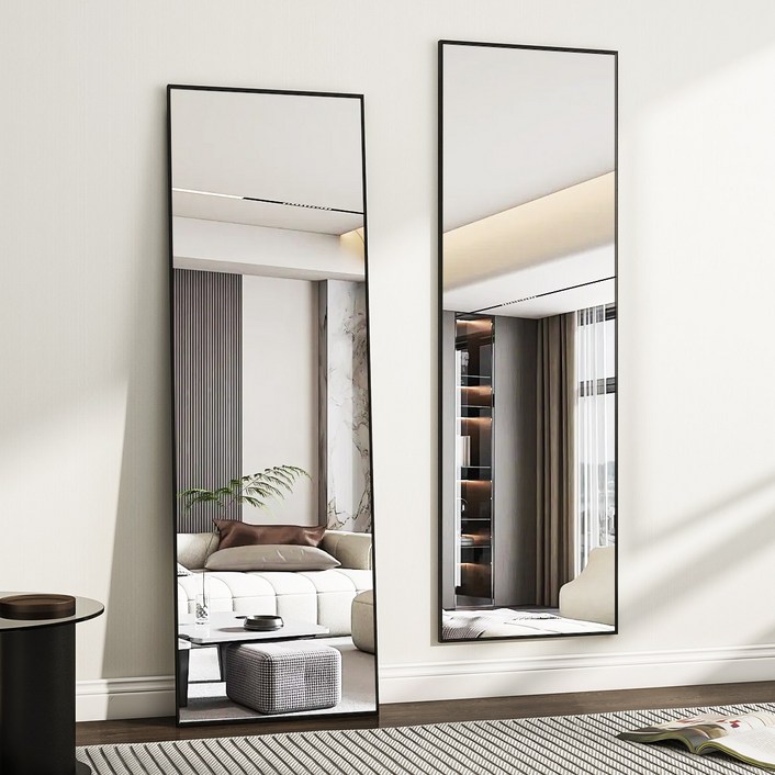 뷰티피크 2in1 벽걸이형 거치경 직사각형 스탠드 전신거울 400x1500, 블랙