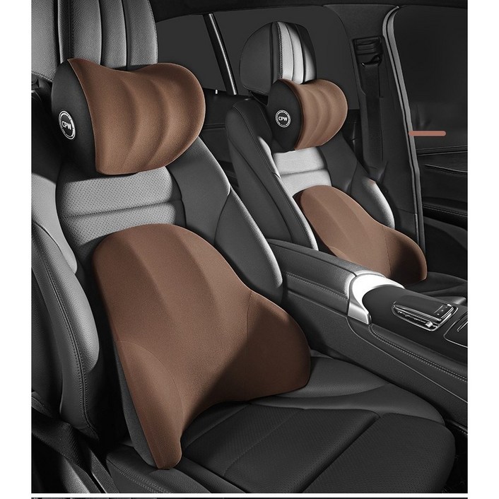 ELSECHO 차량용 메모리폼 목쿠션 허리쿠션, 1개, 브라운 × 슈트목쿠션허리쿠션