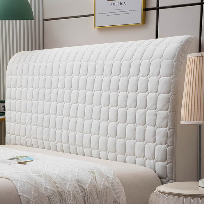 하우스베라 퀼팅 벨벳 침대헤드커버 사계절 고탄력 패브릭 헤드쿠션커버 보드, 1개, 밀크화이트