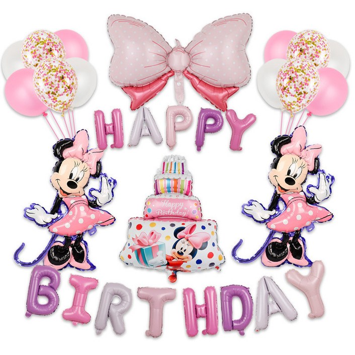 디즈니 미키미니 마우스 생일풍선세트+손펌프 파티풍선 파티장식, 3.연핑크미니세트+손펌프