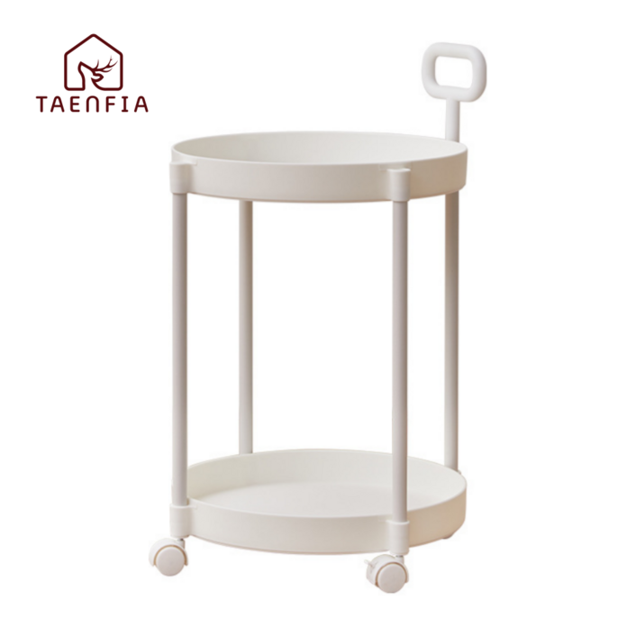 TAENFIKA 원형 사이드 테이블 이동식 2단 티테이블, 퓨어화이트