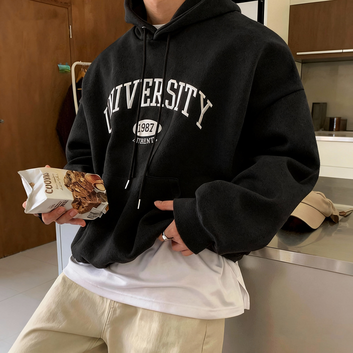 ANYOU 남성용 두꺼운 후디 맨투맨 오버핏 부드러운 코튼 스웨트셔츠 2color