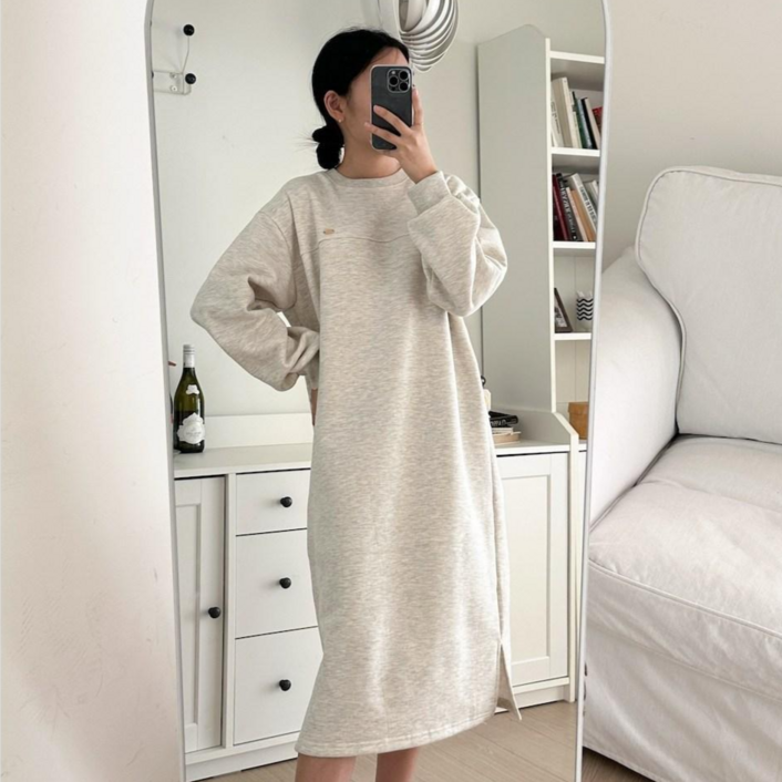 투디 루즈핏 맨투맨 기모 롱원피스 국내제작 빅사이즈 데일리룩 겨울원피스, 3컬러