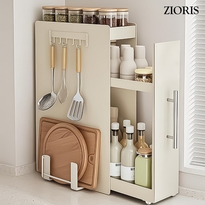 지오리스 틈새활용 철제 슬라이딩 조리도구 정리대 겸 주방 양념통 수납함, 1세트, 아이보리