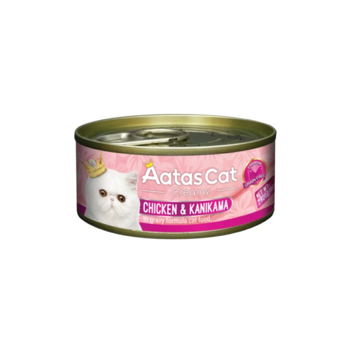 아타스 캣 크리미 닭고기 그레인프리 고양이캔 주식 습식사료, 24개, 80g, 닭고기와 게맛살