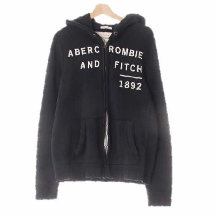 2370 아베크롬비 다크네이비 면혼방 머슬핏빈티지자수로고후드집업 [M]