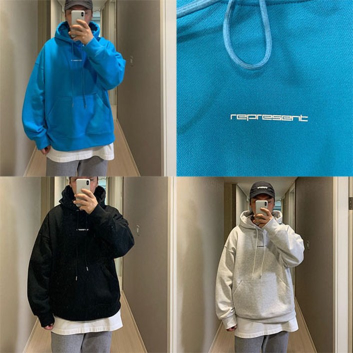남녀공용 센터 리젠트 로고 다이마루 헤비쭈리 박스 후디 후드티셔츠 (4color)