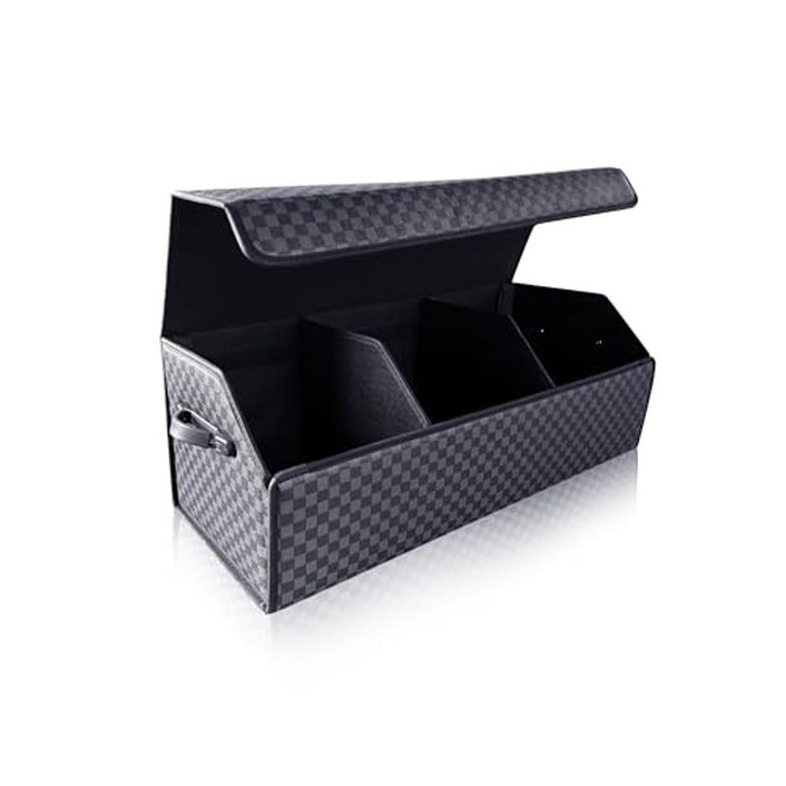 Fyzeoty 자동차 정리함 및 보관 - SUV 차량용 트렁크 오거나이저, 자동차 트렁크 가죽 보관 상자, 엑스트라 라지, 자석 뚜껑, 접이식 및 조절 가능, 확인 완료