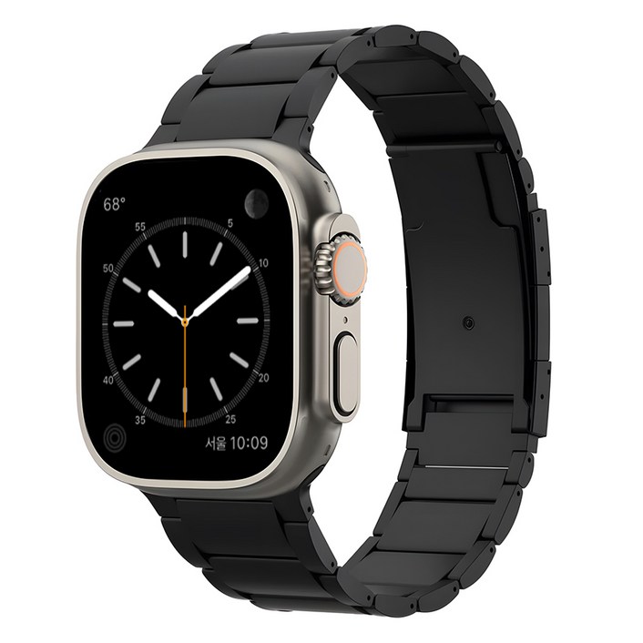 끼움 애플워치 호환 프리미엄 티타늄 100% 메탈 스트랩 밴드, 블랙