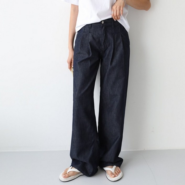 여성용 논페이드 와이드 데님팬츠