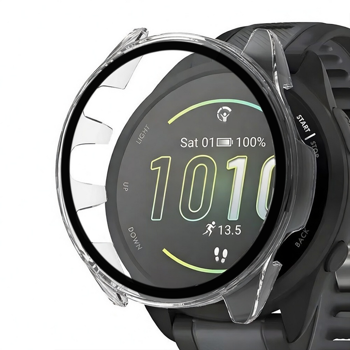 가민 포러너 165 호환 강화유리 풀커버 일체형 하드 스마트워치 케이스, 1개, 투명