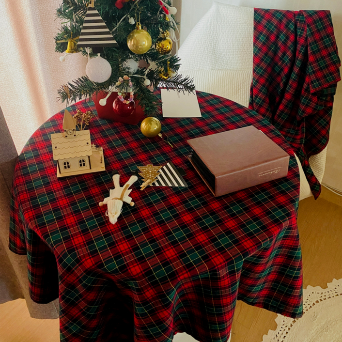 담은보자기 크리스마스 체크 테이블보 식탁보, 정사각 (110x110cm)