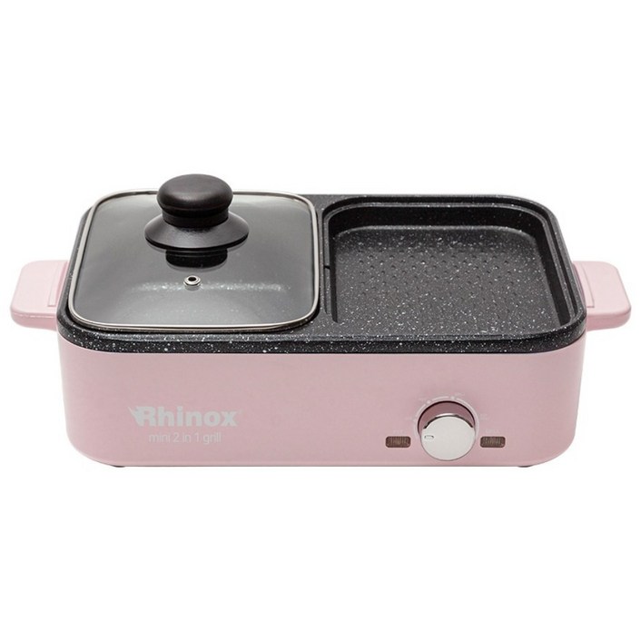 라이녹스 2 in 1 미니 소형 혼밥 반반 삼겹살 캠핑 고기 전골 멀티 그릴, RXXHSMG9761A 핑크