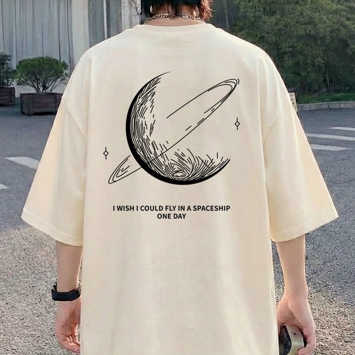 JBOOM 남자 오버핏 반팔티 스페이스 프린트 티셔츠