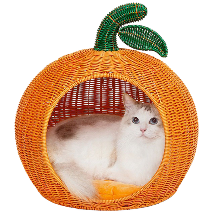 VETRESKA 오렌지 고양이 라탄 숨숨집, 1개, 오렌지