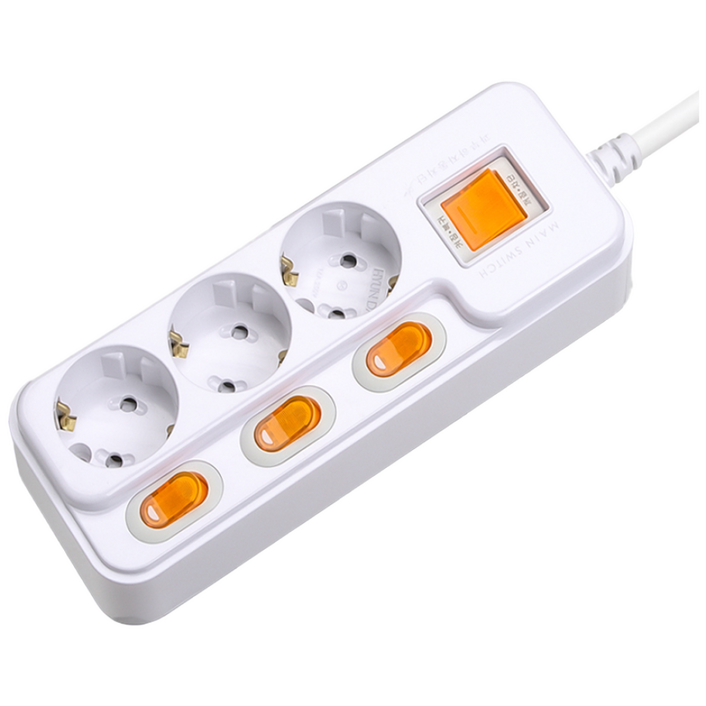 현대 국산 접지 개별 과부하차단 스위치 멀티탭 멀티콘센트 3구 16A, 3m, 화이트, 1개