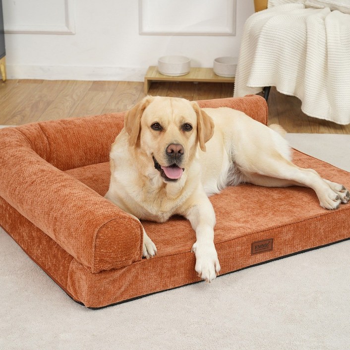 EMME L형 애견용 침대 방수방상 펫침대, 1개, 셔닐 원단Caramel Brown