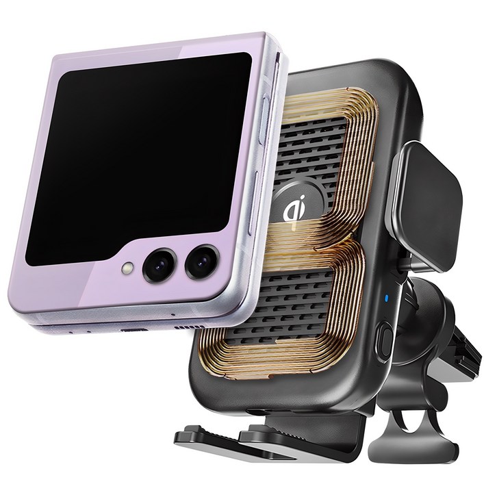 스마텍스 Z플립 5 6 앤 폴드 호환 15W 차량용 듀얼코일 고속 무선 충전 거치대 CI38, 단일색상, CI38