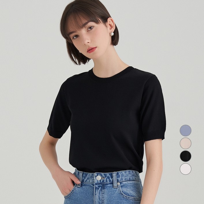 ELLE PARIS 루즈핏 라운드넥 데일리 반팔 여름 니트 ELLE PARIS 루즈핏 라운드넥 데일리 반팔 여름 니트