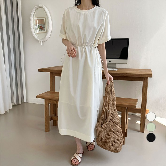 아피나르 여성용 허리 스트링 바스락 롱 원피스