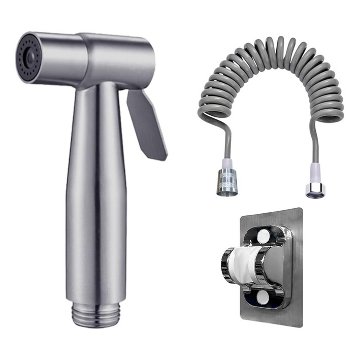 월드크린 올스텐 욕실건  코일호스 3m  부착거치대 세트, 1세트, 실버