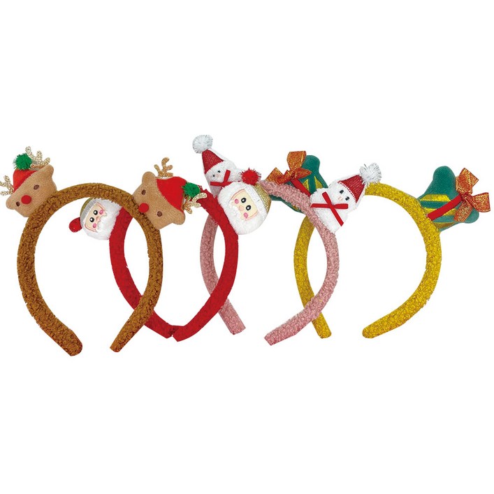 아이엠아이 크리스마스 뽀글이 머리띠 4종 세트, 루돌프, 산타, 선물상자, 눈사람, 1세트