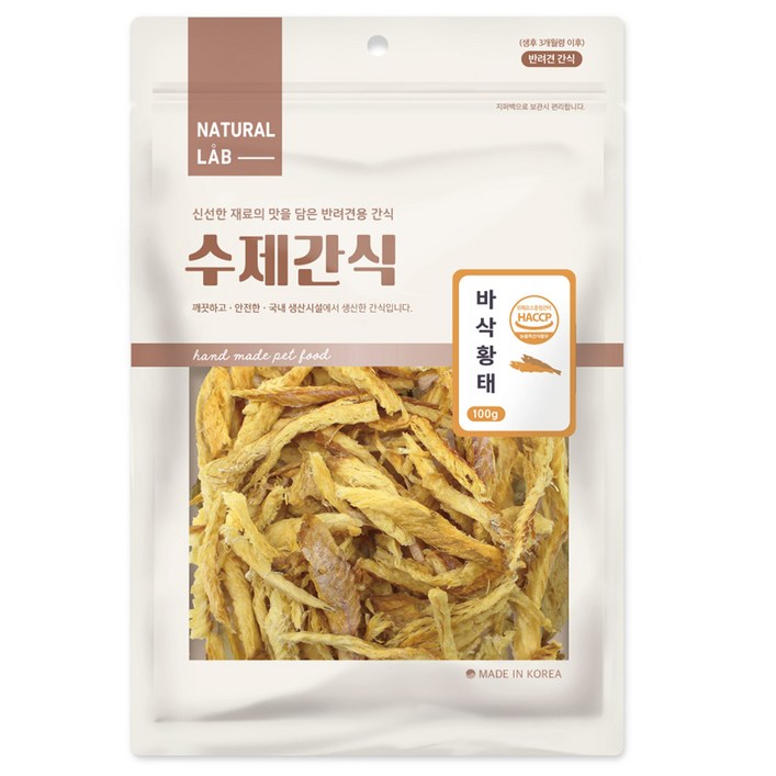 내츄럴랩 강아지 바삭 수제간식 염분제거, 황태, 100g, 1개 내츄럴랩 강아지 바삭 수제간식 염분제거, 황태, 100g, 1개