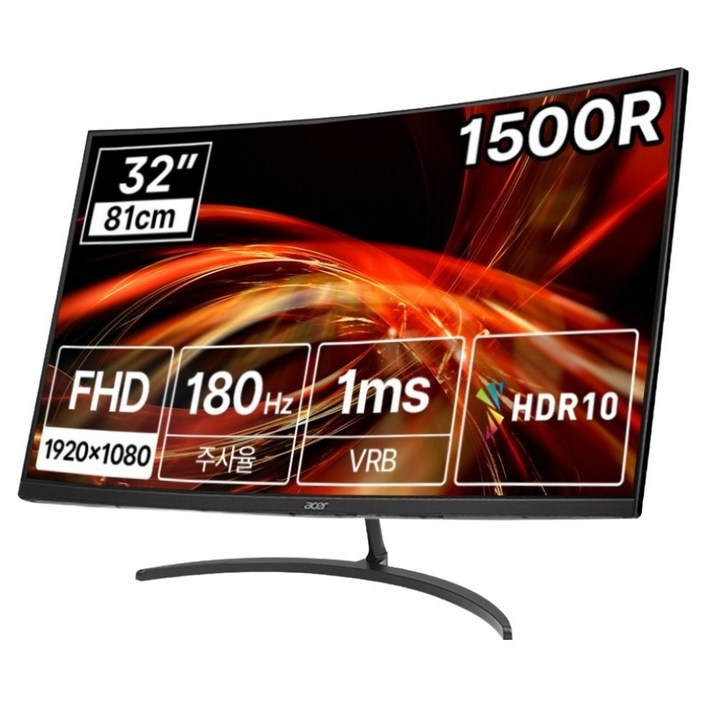 에이서 FHD 한성 니트로 180Hz 1500R 게이밍 무결점 커브드 모니터, 81cm, NITRO EDT320Q S3