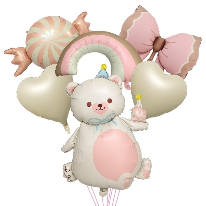 에르보 캔디 리본장식 곰돌이 풍선 세트, 혼합색상, 1세트