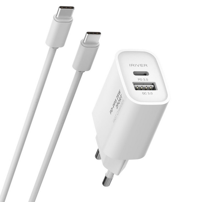 아이리버 25W 2포트 초고속 가정용 충전기 + CtoC 케이블 세트, 화이트, 1세트