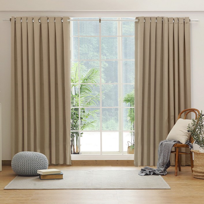 더자리 이음새 없는 거실전용 아일렛 암막커튼 2p  끈 2p 세트