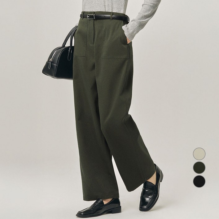 ELLEPARIS 여성용 와이드핏 피치드 터치 하프밴딩 퍼티그 치노 팬츠