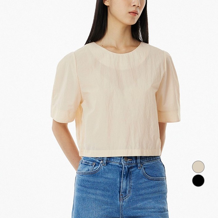 JAJU자주 여성용 사각사각 크롭 반팔 블라우스