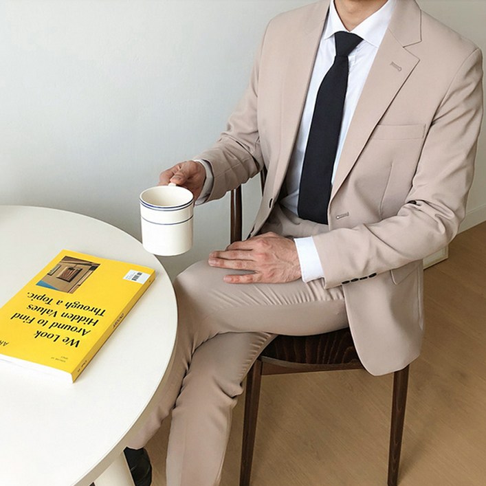 언탭트 남성용 사계절 투버튼 캐주얼 수트 자켓  긴바지 세트