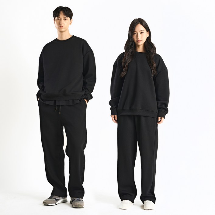 씨티라이프카멜 기모 맨투맨  와이드 팬츠 세트