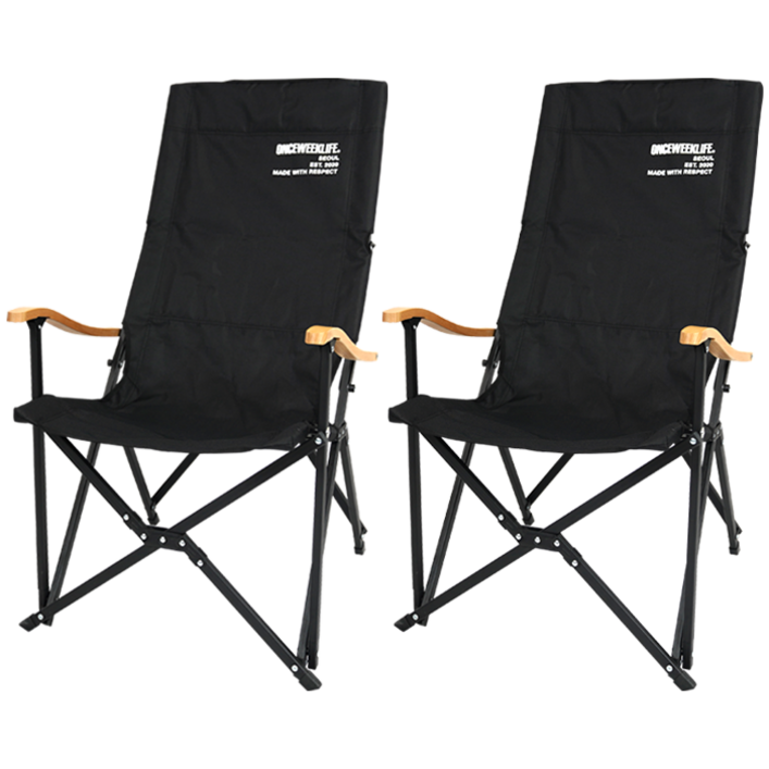 원스위크라이프 캠핑 원목 팔걸이형 릴렉스 체어 특대, 블랙, 2개