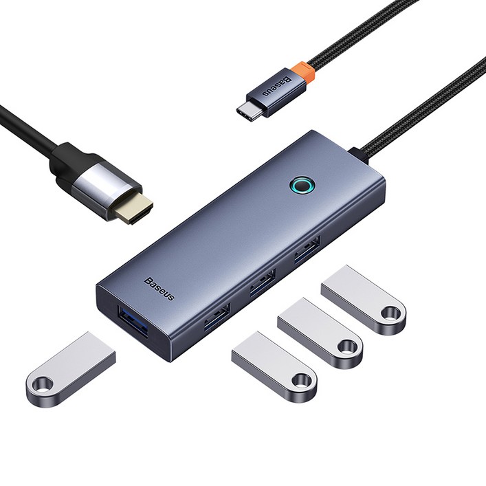 베이스어스 5in1 C타입 Hdmi 4K 스마트 미러링 원터치스크린 멀티허브 HDMIUSB3.04, 그레이, 1개 베이스어스 5in1 C타입 Hdmi 4K 스마트 미러링 원터치스크린 멀티허브 HDMIUSB3.04, 그레이, 1개