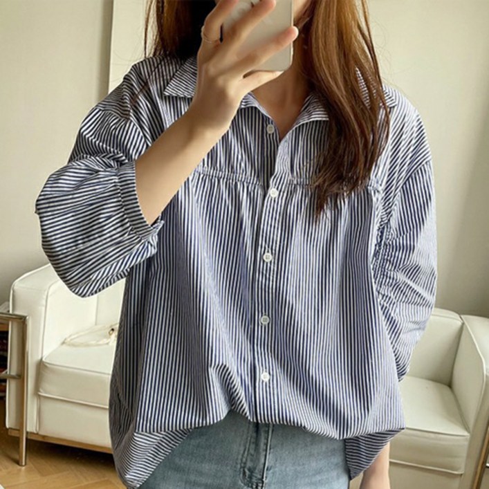 구디프 여성용 프렌치 벌룬핏 7부 셔츠
