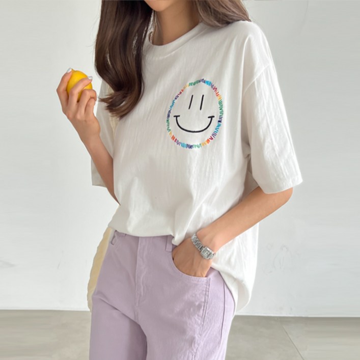 여성용 컬러풀 스마일 티셔츠 #109702